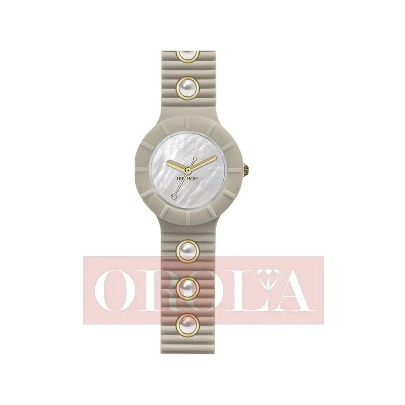 Orologi HipHop tortora con inserti in metallo e perle HWU0495
