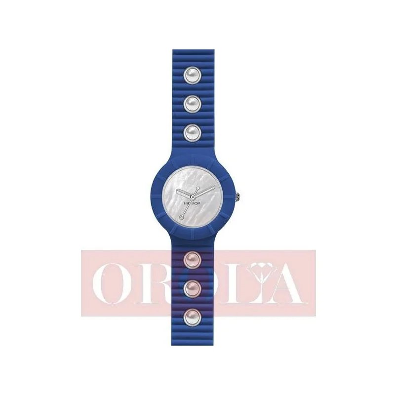 Orologi HipHop blu con inserti in metallo e perle HWU0496