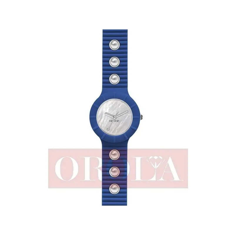 Orologi HipHop blu con inserti in metallo e perle HWU0496