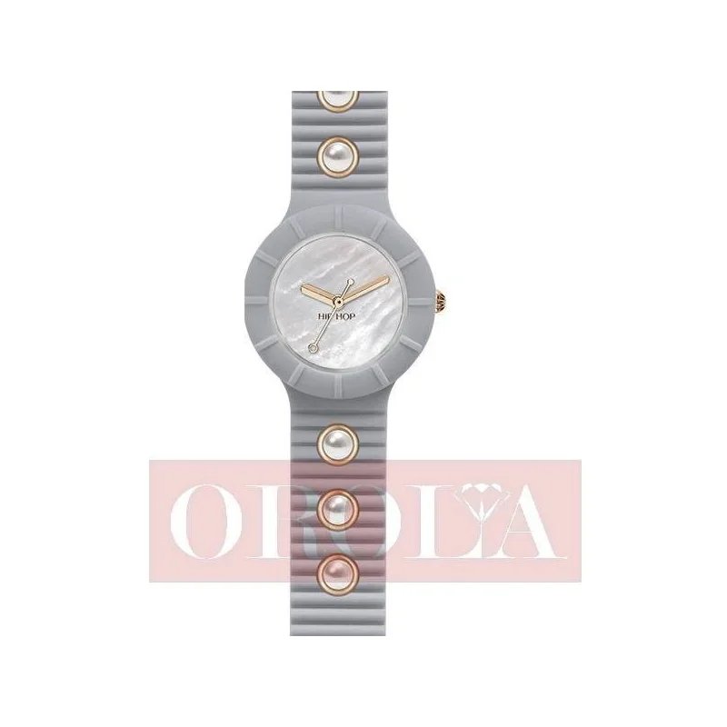 Orologi HipHop grigio con inserti in metallo e perle HWU0491