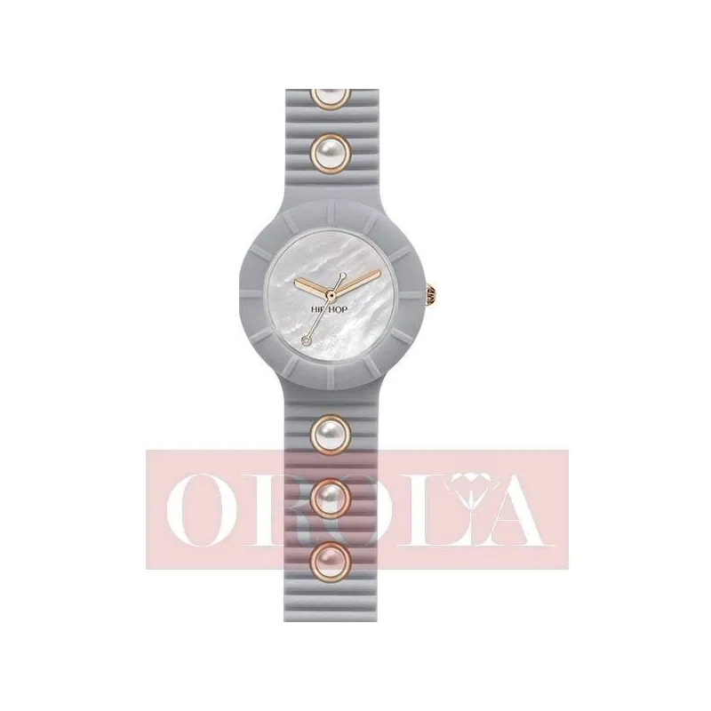 Orologi HipHop grigio con inserti in metallo e perle HWU0491